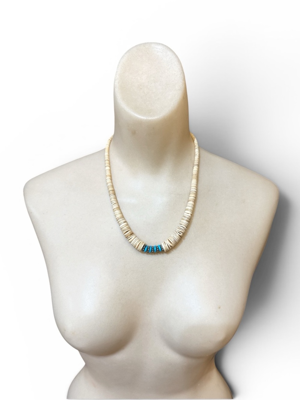 Vintage Southwest Silver Plate Heishi Turquoise and Shell Necklace 20”